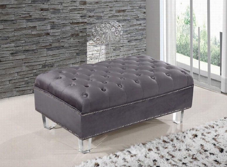 Lucas Collection 609grey-ott 38" Ottoman With Soft Upholstery Silver Nail Heads Tufted Cushions And Contemporary Style In