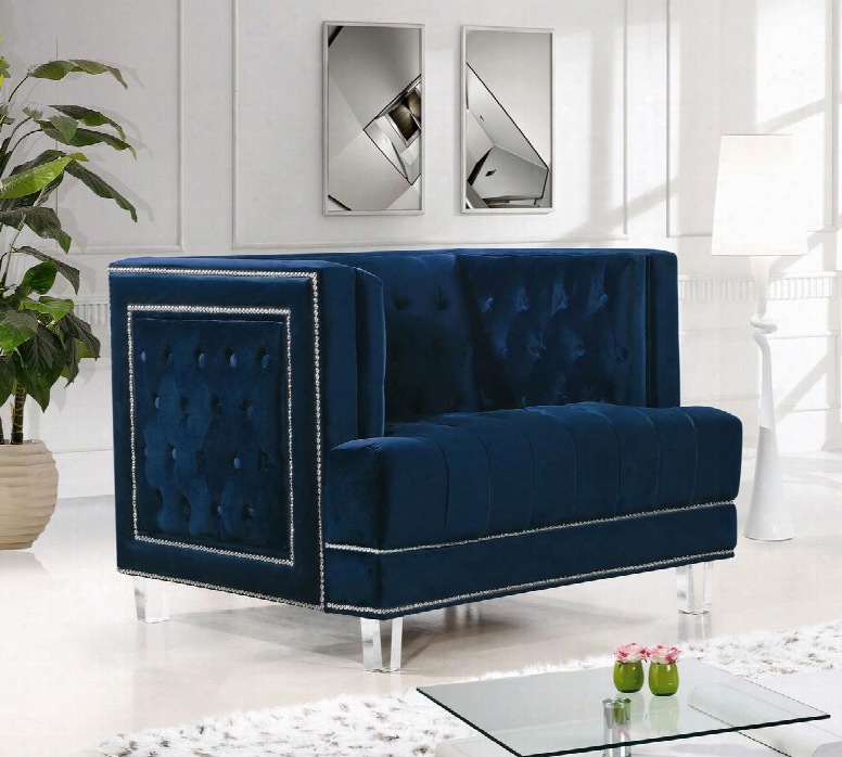 Lucas Collection 609nav Y-c 41" Chair With Velvet Upholstery Silver Nail Heads Tufted Cushions And Contemporary Style In