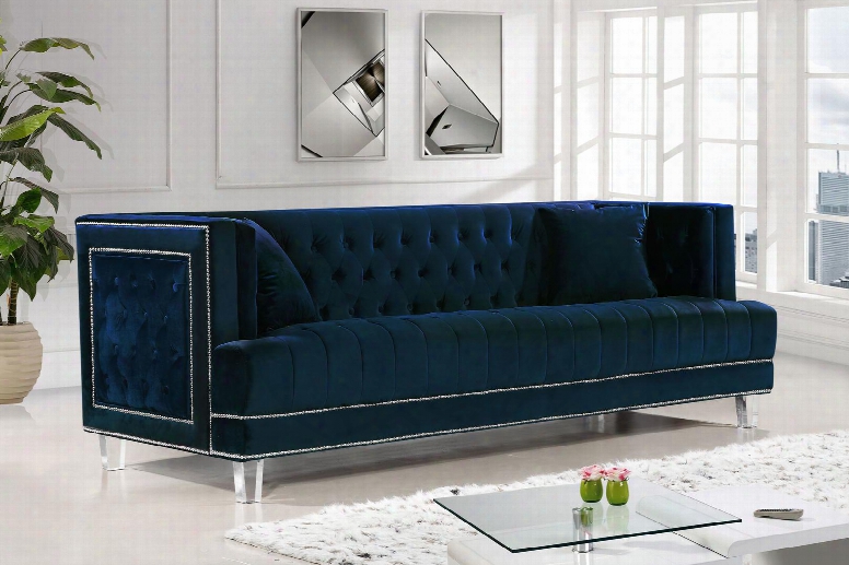 Lucas Collection 609navy-s 89" Sofa With Velvet Upholstery Silver Nail Heads Tufted C Ushions Ad Contemporary Style In