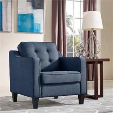 Lucas  Collection Lucaschbu 32" Arm Chair With Button Tufted Back Contoured Track Arms Tapered Wood Legs And Fabric Upholstery In Blue