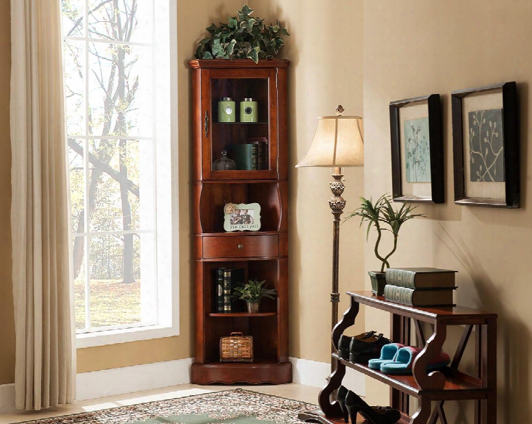 Ly06 24" Corner Curio Cabinet With One Glass Door One Drawer And Two Shelves In Cherry