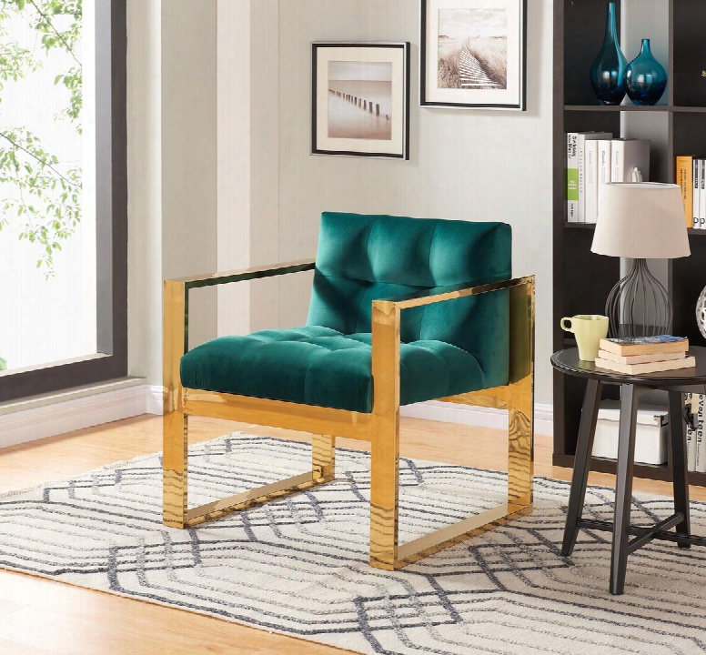 M Ia Collection 514green 29" Accent Chair With Velvet Upholstery Track Arms Stainless Steel And Contemporary Style In Green With Gold