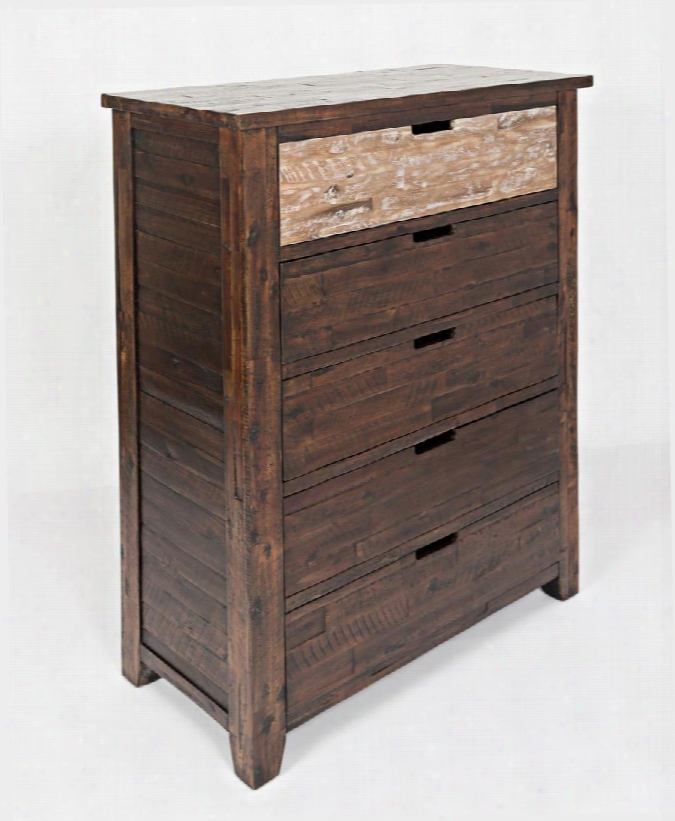 Painted Canyon Collection 1603-30 40" 5-drawer Chest With Acacia Solids Cut Out Drawer Handles And Casual Style In