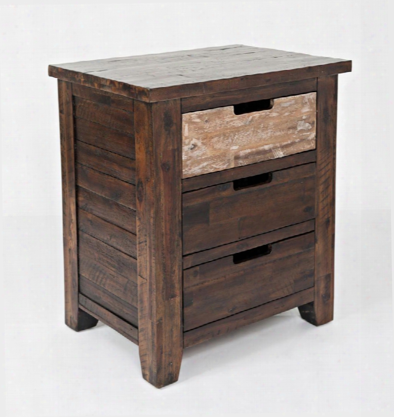 Painted Canyon Collection 1603-90 25" Nightstand With 3 Drawers Acacia Solids Cut Out Drawer Handles And Casual Style In