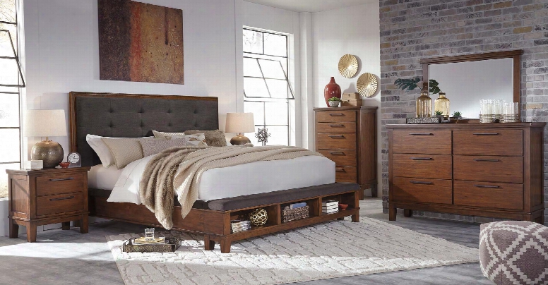 Ralene Kingbedroom Set With Panel Bed Dresser Mirror 2x Nightstands And Chest In Medium