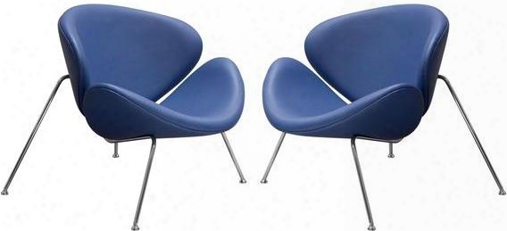 Roxy Collection Roxychvnv2pk Set Of 2 33" Accent Chairs With Flared Scoop Seat Chrome Metal Frame And Leatherette Upholstery In Blue