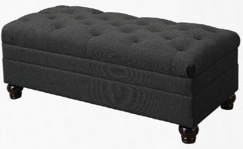 Roy Collection 500293 43" Ottoman With Bun Fet Button Tufted Top Pocket Coil Springs Grey Linen Blend Upholstery And Solid Wood Legs In Black