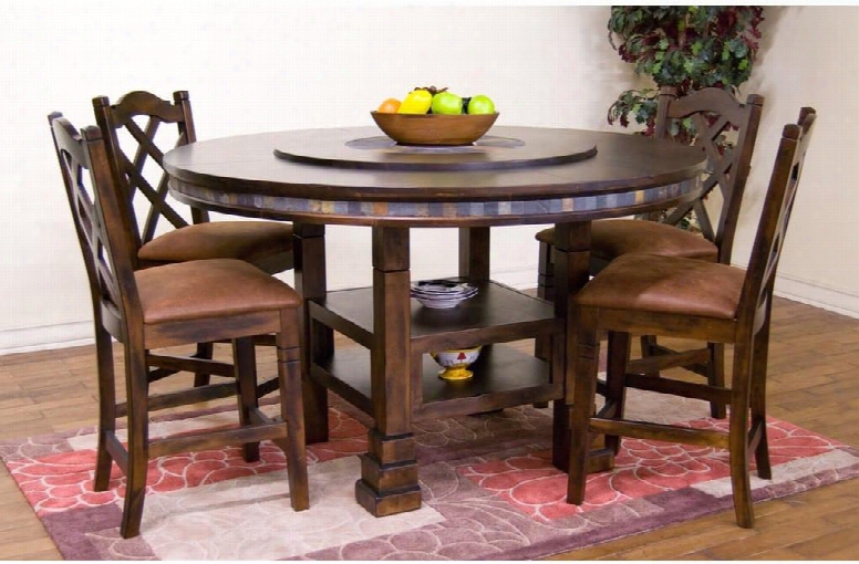 Santa Fe Collection 1225dcdt4c 5-piece Dining Room Se T With Round Dining Table And 4 Chairs In Dark Chocolate