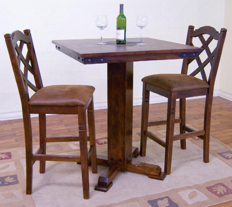 Santa Fe Collection 1232dcbt2bs 3-piece Bar Table Set With Pub Table And 2 Stools In Dark