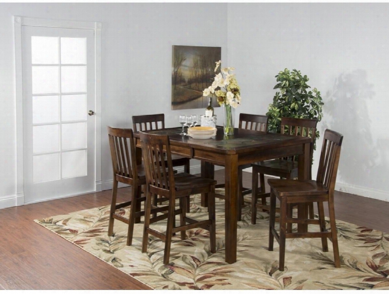 Santa Fe Collection 1274dcdt6bs 7-piece Dining Room Set With Dining Table And 6 Barstools In Dark Chocolate