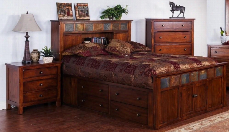 Santa Fe Collection 2334dcskbbedr Oomset 2-piece Bedroom Set With Storage King Bed And Nightstand In Dark Chocolate