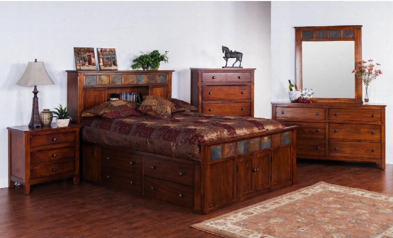 Santa Fe Collection 2334dcskbdm2nc 6-piece Bedroom Set With Storage King Bed Dresser Mirror 2 Nightstands And Chest In Dark Chocolate