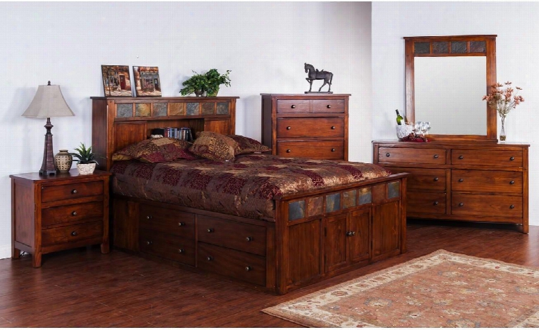 Santa Fe Collection 2334dcskbdmnc 5-piece Bedroom Set With Storage King Bed Dresser Mirror Nightstand And Chest In Dark Chocolate