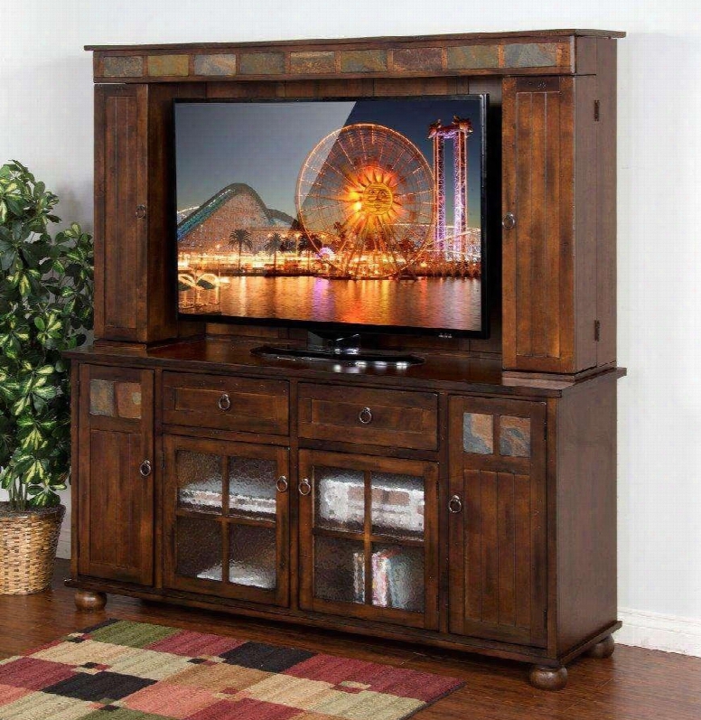 Santa Fe Collection 3322dc 72" Tv Console & Media Hutch With 6 Doors 2 Drawers And Adjustable Shelves In Dark Chocolate