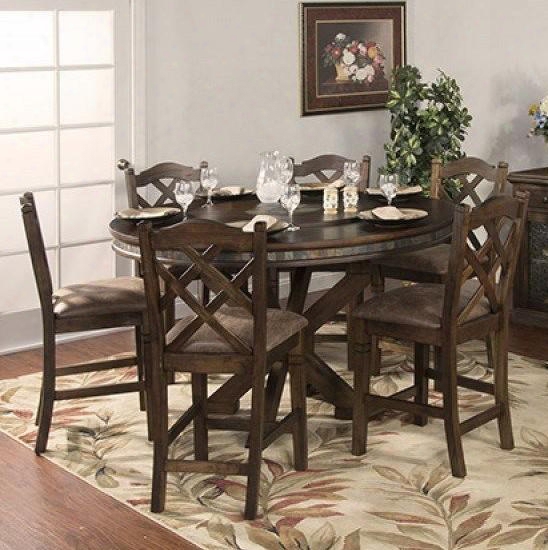 Savannah Collection 1365acdt6c 7-piece Dining Room Set With Round Dining Table And 6 Chairs In Antique Charcoal