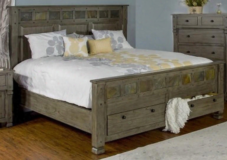 Scottsdale Collection 2322cg-q 91" Queen Storage Bed With Deep Storage Drawers Genuine Slate Accents And Distressed Detailing In Cadet Gray