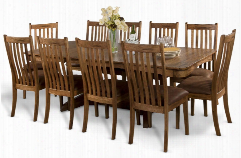 Sedona Collection 1121rodt10c 11-piece Dining Room Set With Trestle Extension Table And 10 Chairs In Rustic Oak