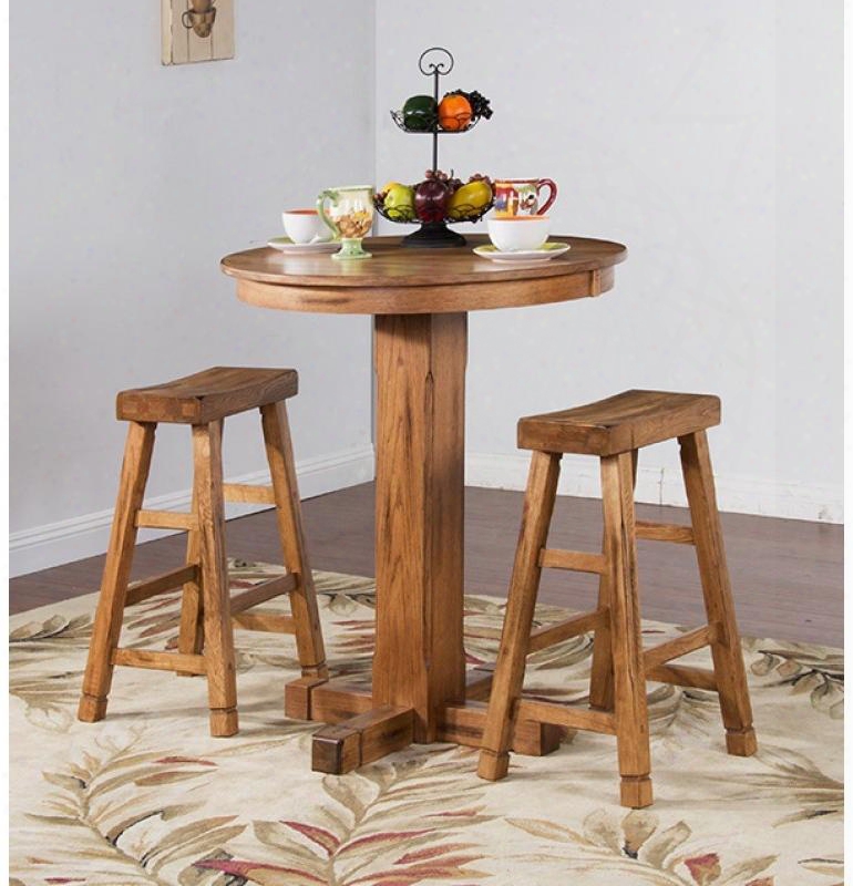 Sedona Collection 1165robt2ss 3-piece Bar Table Set With Pub Table And 2 Saddle Seat Barstoools In Rustic Oak