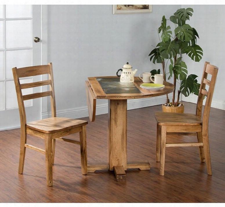 Sedona Collection 1223rodt2c 3-piece Dining Room Set With Drop Leaf Table And 2 Chairs In Rustic Oak