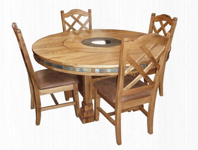 Sedona Collectiion 1225rodt4c 5-piece Dining Room Set With Round Dining Table And 4 Chairs In Rustic Oak
