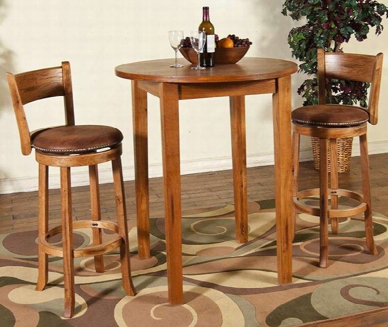 Sedona Collection 1278robt2ss 3-piece Bar Table Set With Pub Table And 2 Swivel Stools In Rustic Oak