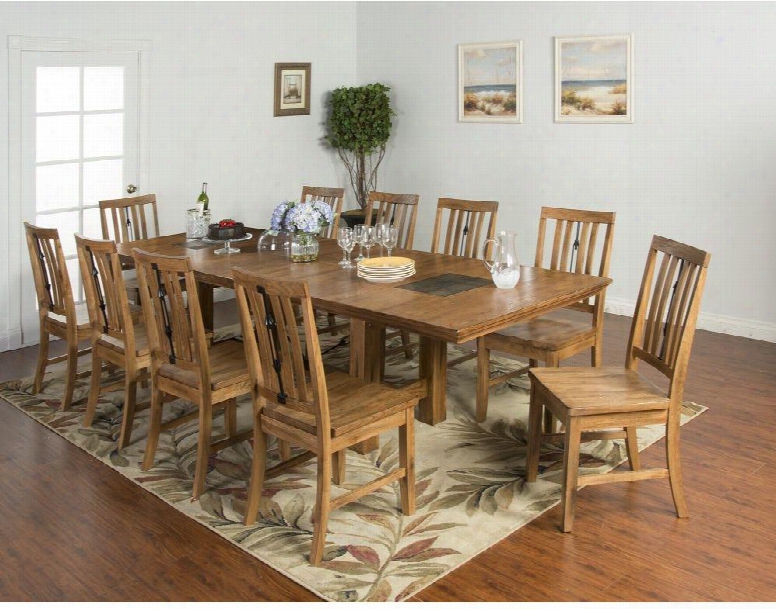 Sedona Collection 1356rodt10c 11-piece Dining Room Set With Dining Table And 10 Chairs In Rustic Oak