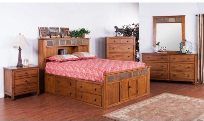 Sedona Collection 2334roskbdmn 4-piece Bedroom Set With Storage King Bed Dresser Mirror And Nightstand In Rustic Oak