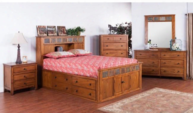 Sedona Collection 2334rosqbdm2nc 6-piece Bedroom Set With Storage Queen Bed Dresser Mirror 2 Nightstands And Chest In Rustic Oak