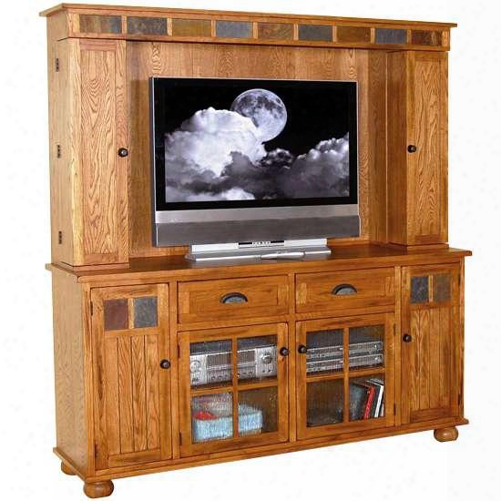 Sedona Collection 3322ro 72" Tv Console & Mediahutch With 6 Doors 2 Drawers And Adjustable Shelves In Rustic Oak