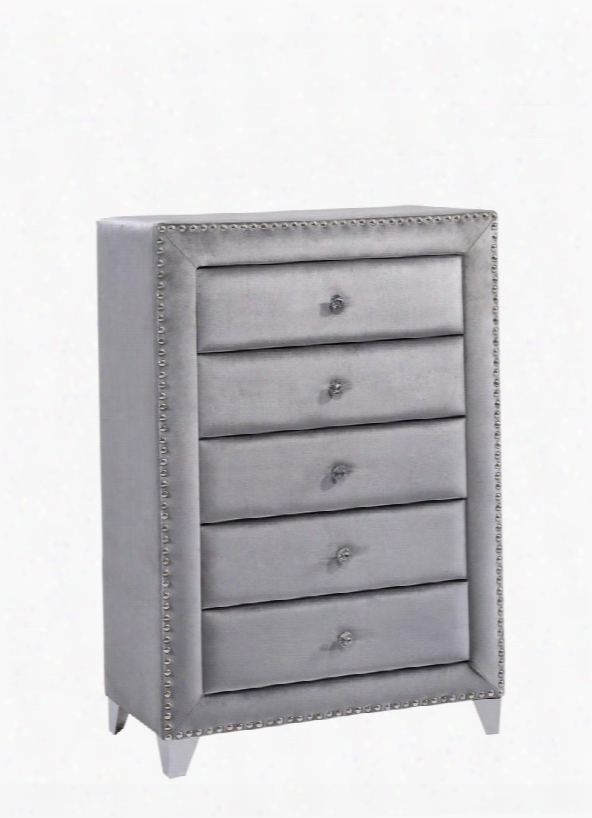 Sophie Collection Sophie-ch 40" Chest With Velvet Upholstery Crystal Handles Chrome Legs And Traditional Style In