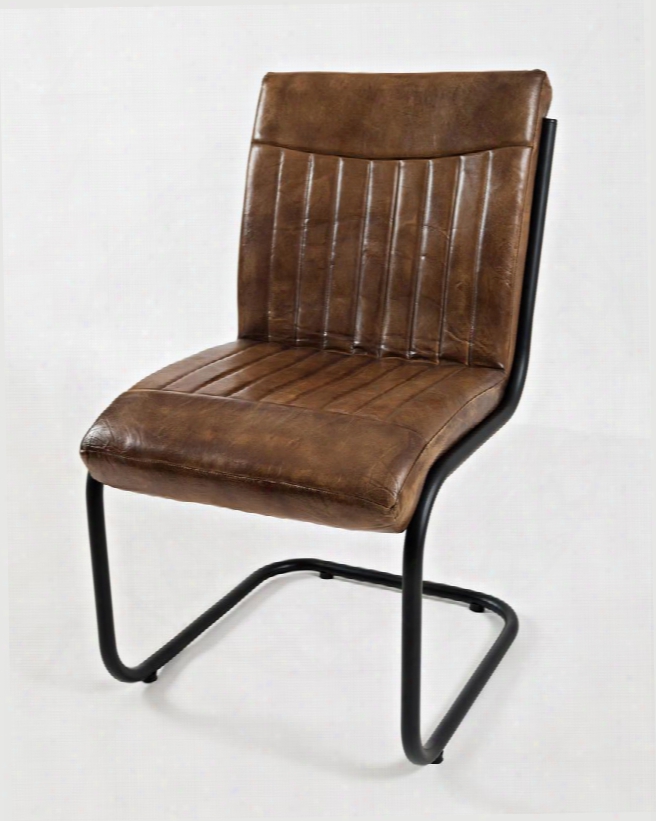 Studio 16 Collection 1696-aviatorchair 34" Dining Chair With Genuine Leather Metal Frame And Casual Style In Warm Brown And