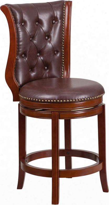 Ta-2301226-dc-ctr-gg 45" Counter Height Stool With Hepatic Leathersoft Upholstery Swivel Seat And Button Tufted