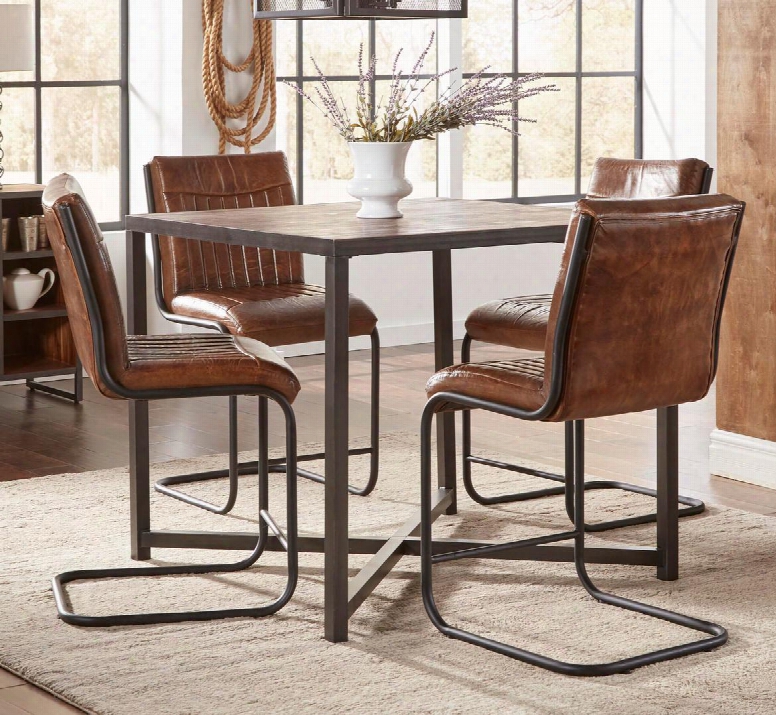 The Studio 16 5-piece Dining Room Set With Counter Height Table And 4 Stools Features Square Table Shape With Acacia Solids Metal Detailing In Wire Brush