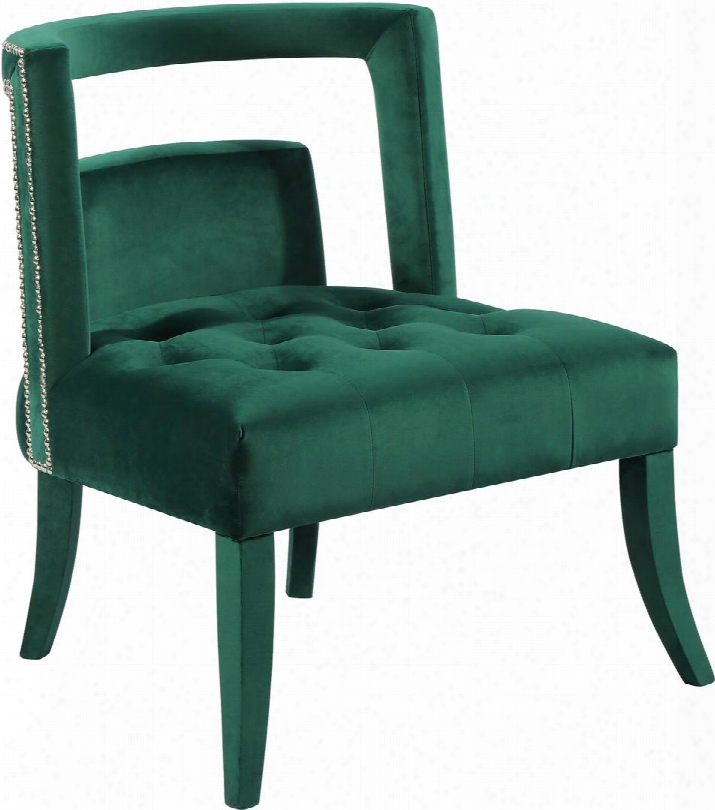 Tribeca Collection 546green 31" Accent Chair With Velvet Upholstery Deep Tufting Cushion Upholsteted Legs And Transitional Style In