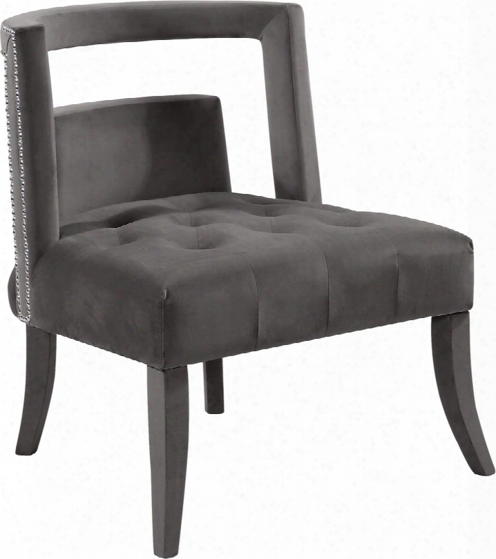 Tribeca Collection 546grey 31" Accent Chair With Velvet Upholstery Deep Tuftng Cushion Upholstered Legs And Transitional Style In