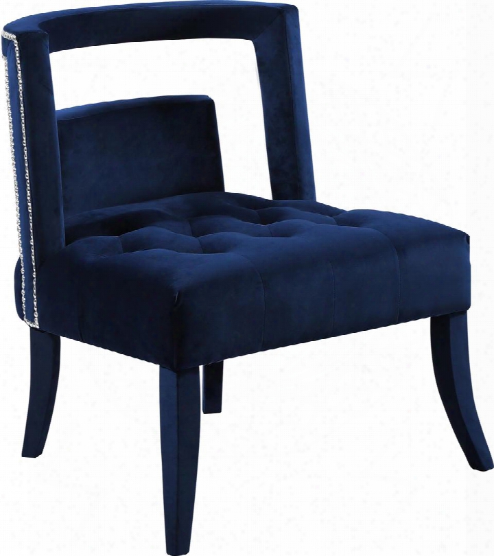 Tribeca Collection 546navy 31" Accent Chair With Velvet Upholstery Deep Tufting Cushion Upholstered Legs And Transitional Style In