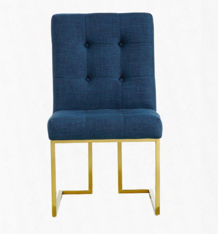 Victoria Collection 715navy-c 37" Dining Chair With Linen Upholstery Rich Gold Stainless Steel And Contemporary Style In