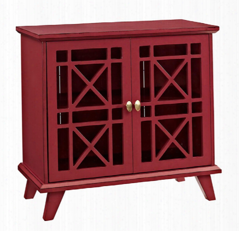 W32fward 32" Gwen Fretwork Accent Console With 2 Doors Burnished And Distressed Edges And Tapered Legs In