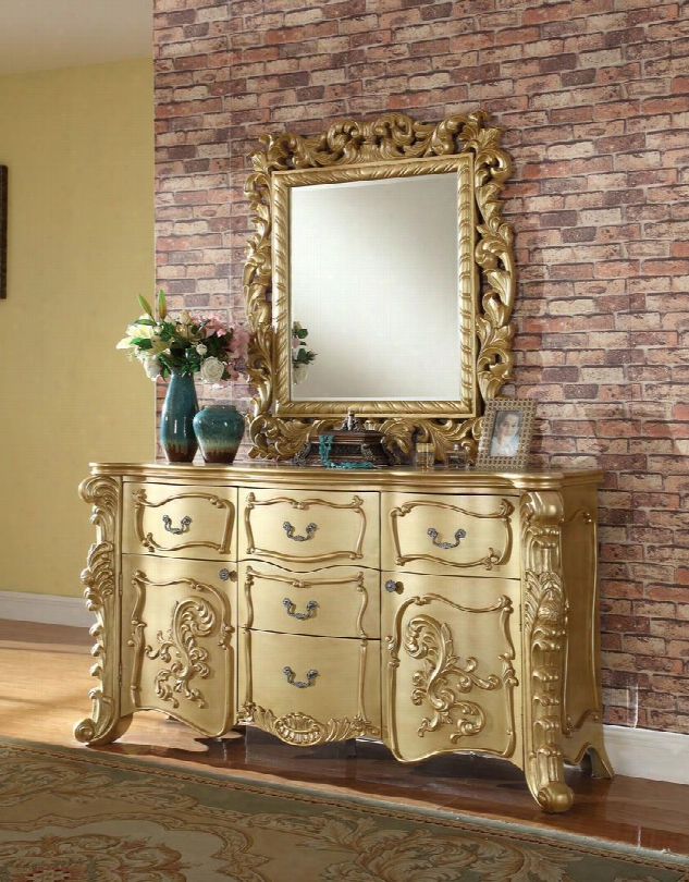 Zelda Collection Zelda-d 70" Dresser With Carved Detailing Decorative Hardware And Traditional Style In Rich Gold