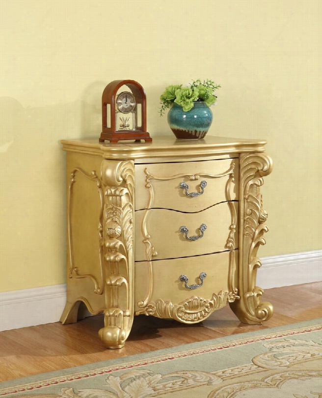 Zelda Collection Zelda-ns 31" Night Stand With Carved Detailing Decorative Hardware And Traditional Style In Rich Gold