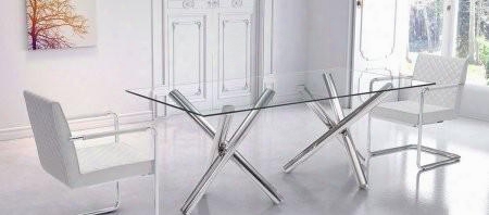 100351 79" Rectangular Clear Tempered Glass Top Dining Table Complete With 2 Dining