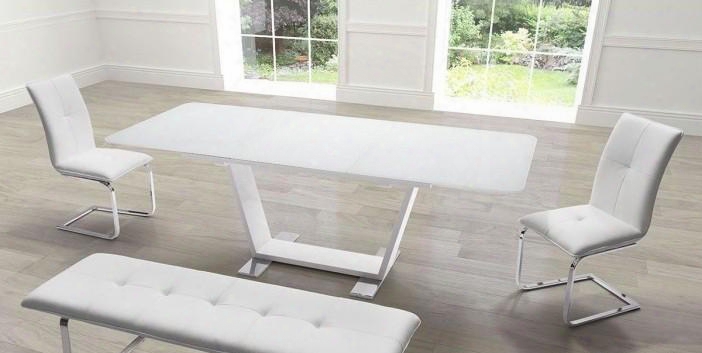 102130 63" Rectgangular Glass Top Dining Table With 2 Dining Chairs And A Bench In