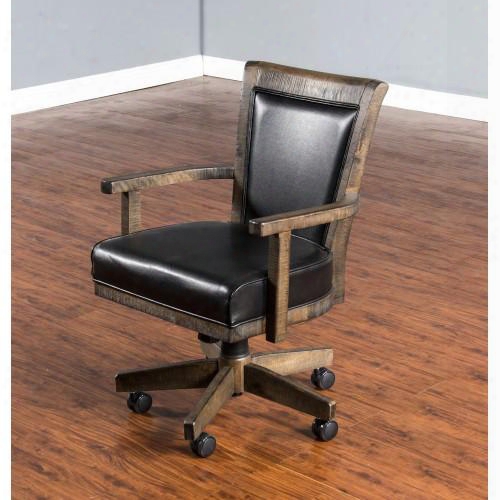 1444tl 38" Game Chair With Casters Cushioned Seat And Distressed Detailing In Tobacco Leaf