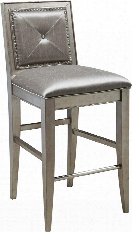 395501 30" High Farrah Upholstered Barstool With Button Tufting Stretchers Tapered Legs Nail Head Accents In