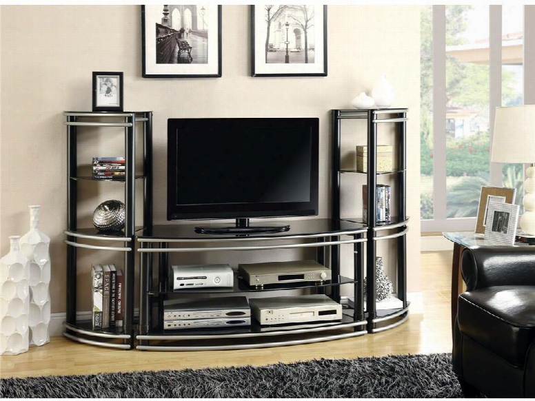 700722set 3 Pc Entertainment Set With Tv Console + 2 Media Towers In Black And Silver