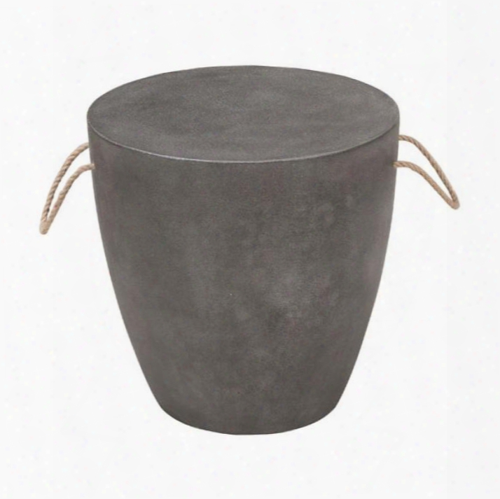 703757 Dad Collection 16" Stool With Drum Style Shape Small Rope Handles And Round Table Top In Cement