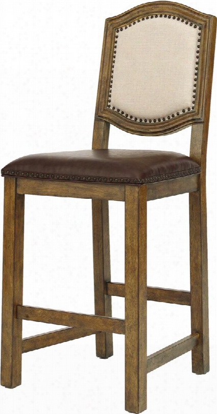 8854-170 30" American Attitude Wood Frame Bar Stool With Upholstered Seat And Back Block Feet Nail Head Accents And Distressed Detailing In Brown ( 2 Per