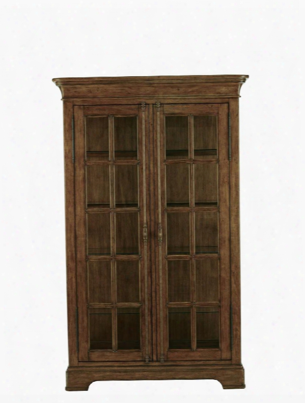 8854140 80" High American Attitude Door China With Two Glass Doors Four Adjustable Glass Shelves Distressed Derailing And Simple Pulls In