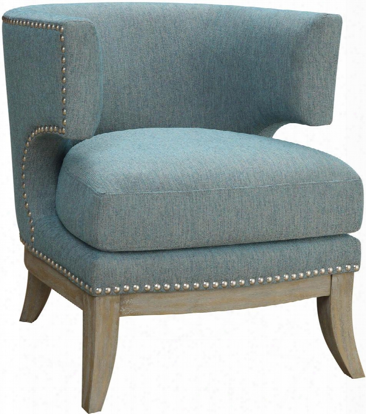 Accent Seating Collection 902558 31.5" Accent Chair With Barrel Back Nail Head Trim Thick Cushion Seat Flared Tapered Legs And Chenille Upholstery In Blue