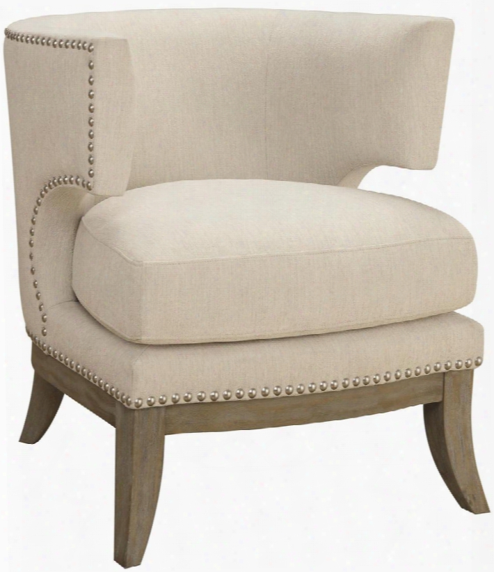 Accent Seating Collection 902559 31.5" Accent Chair With Barrel Back Nail Head Trim Thick Cushion Seat Flared Tapered Legs And Chenille Upholstery In White